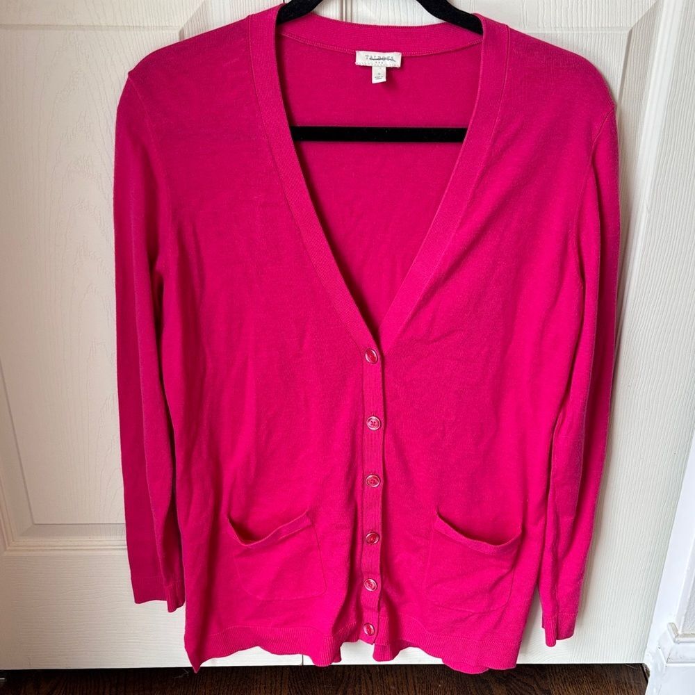 Talbots button down cardigan pink Women's Vibrant knit classic sweater small EUC